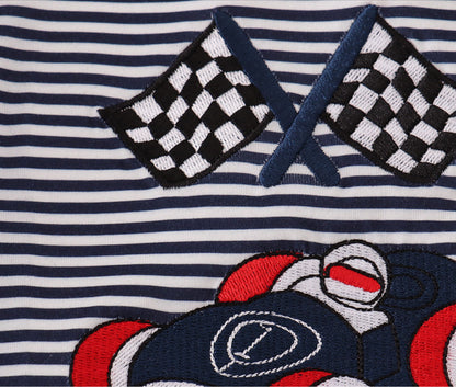 Navy stripe racing car romper