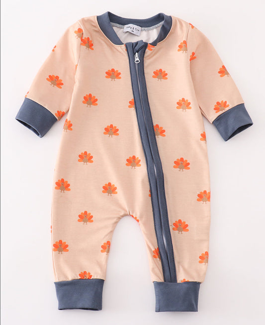 Turkey zip print boy pajamas