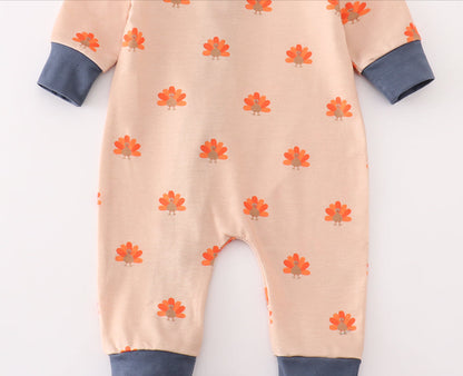 Turkey zip print boy pajamas