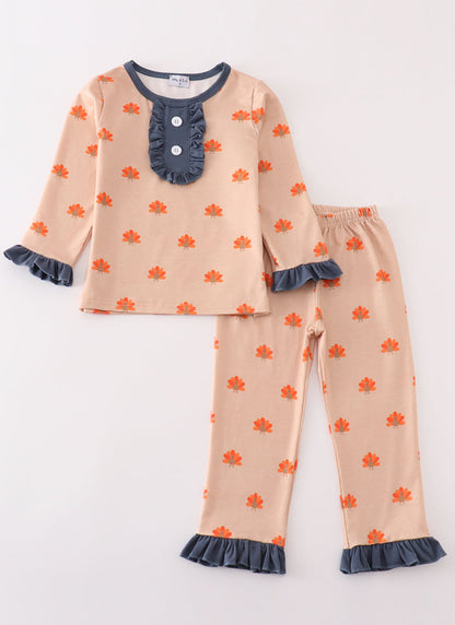 Turkey print girl pajamas set