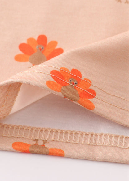 Turkey print girl pajamas set