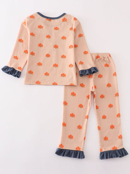 Turkey print girl pajamas set