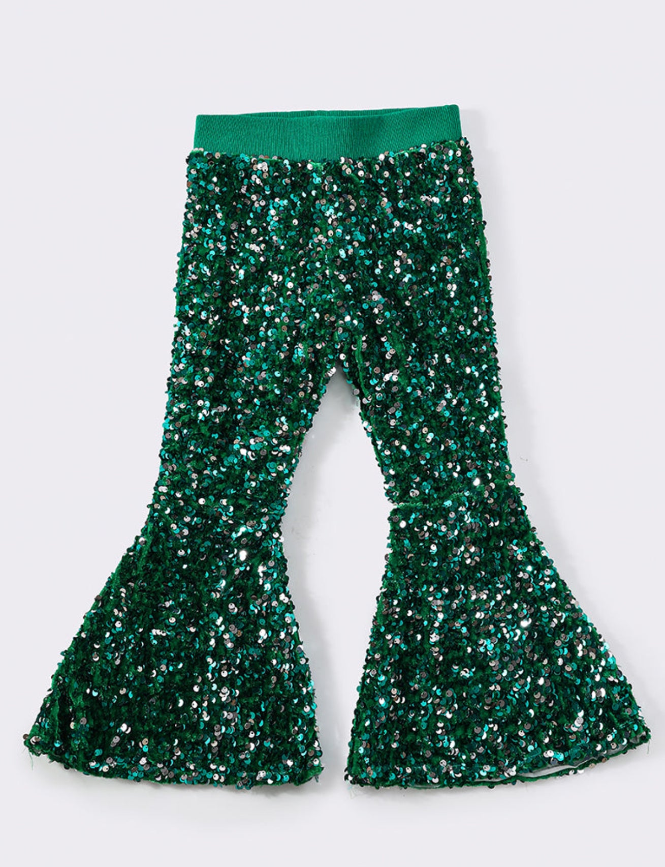 Green sequin bell pants