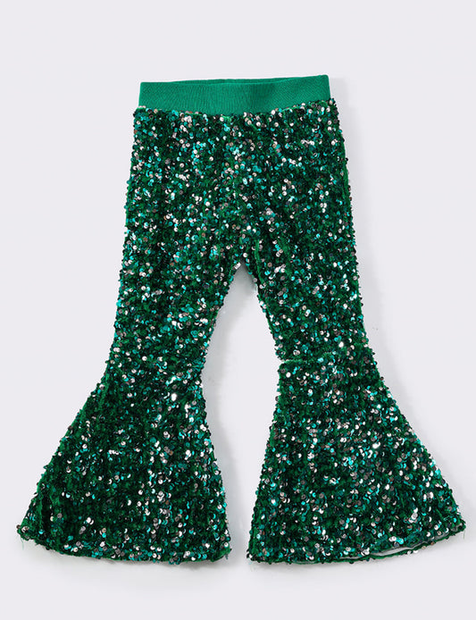 Green sequin bell pants