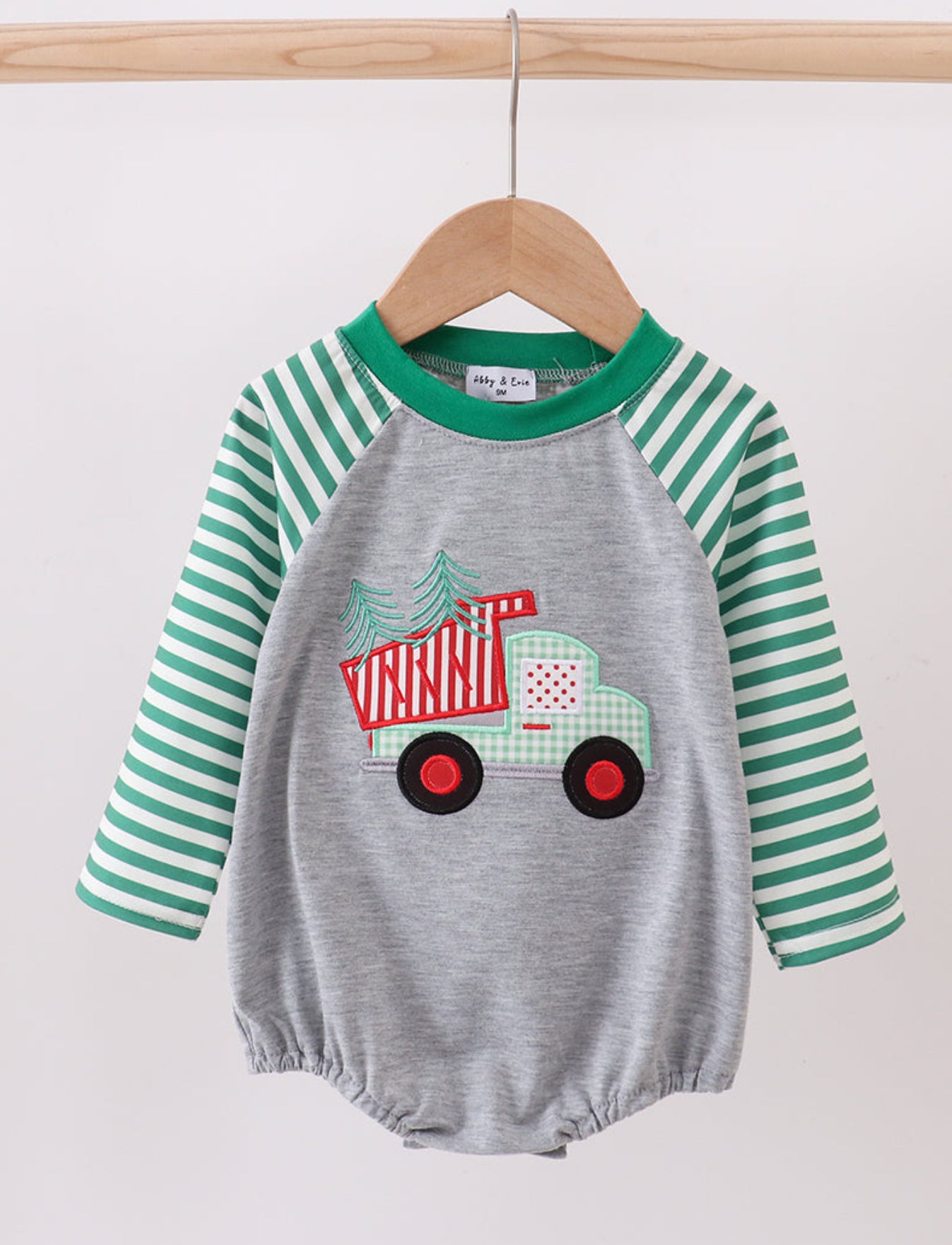 Green tree tractor appliqué stripe bubble