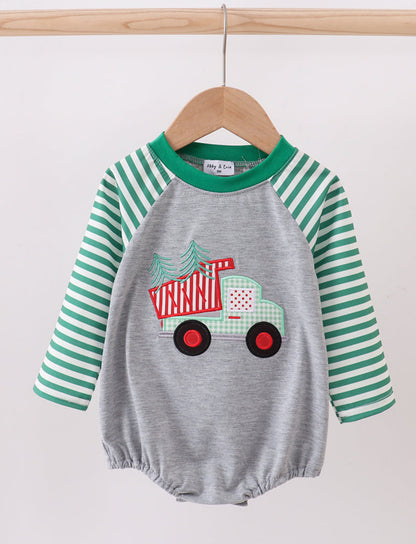 Green tree tractor appliqué stripe bubble