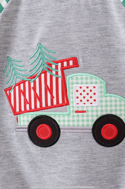 Green tree tractor appliqué stripe bubble