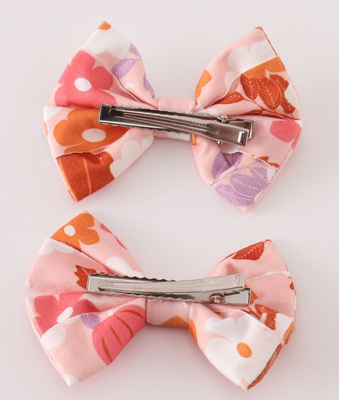 Pumpkin floral print 2 pc hair bow