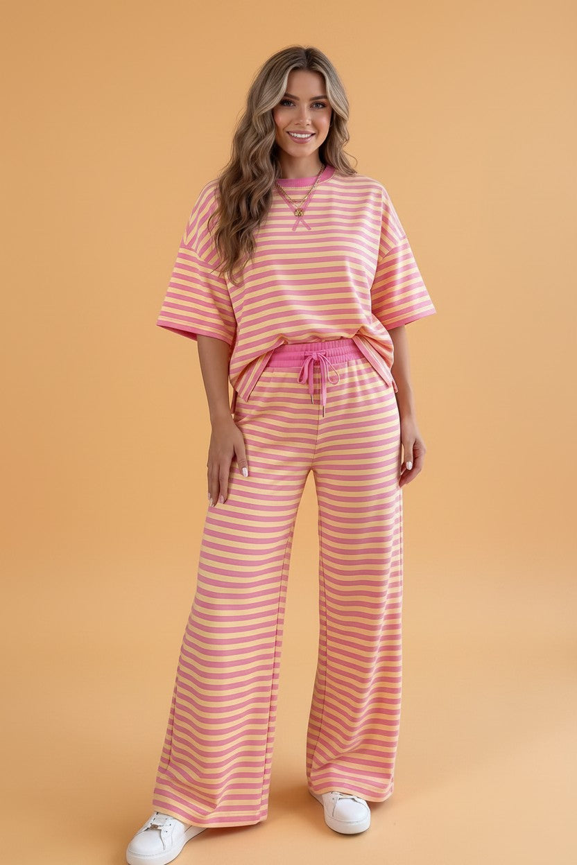 Striped Colorblock Short Sleeve Tee & Pants Set
