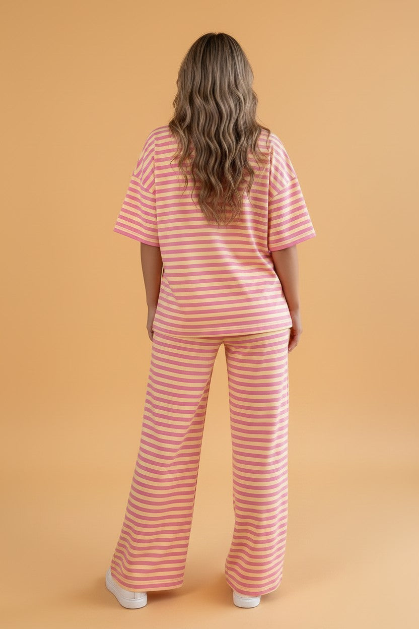 Striped Colorblock Short Sleeve Tee & Pants Set