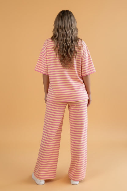 Striped Colorblock Short Sleeve Tee & Pants Set