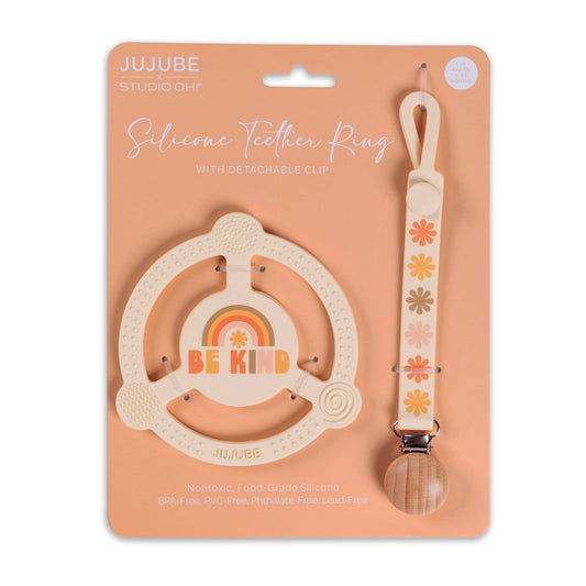 Silicone Teether Ring with Detachable Clip Be Kind Rainbows
