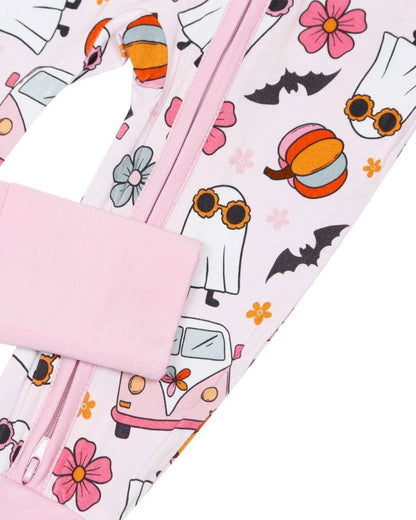 Halloween Bamboo Baby Zip Romper | Retro Ghost