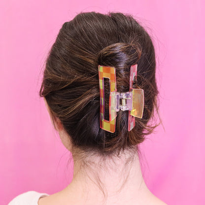 Medium Square Iridescent Checkered Hair Claw Clip