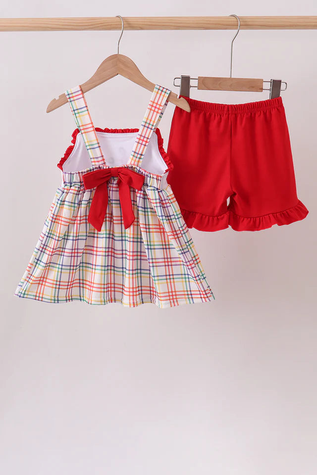 Red ABC Embroidered Plaid Set