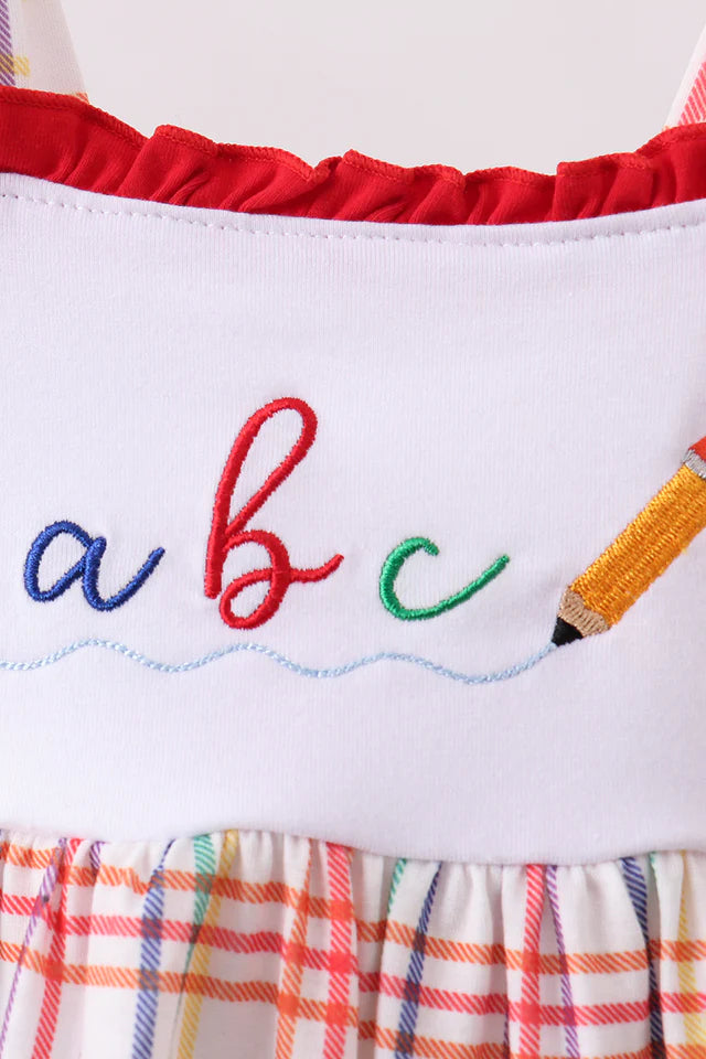 Red ABC Embroidered Plaid Set