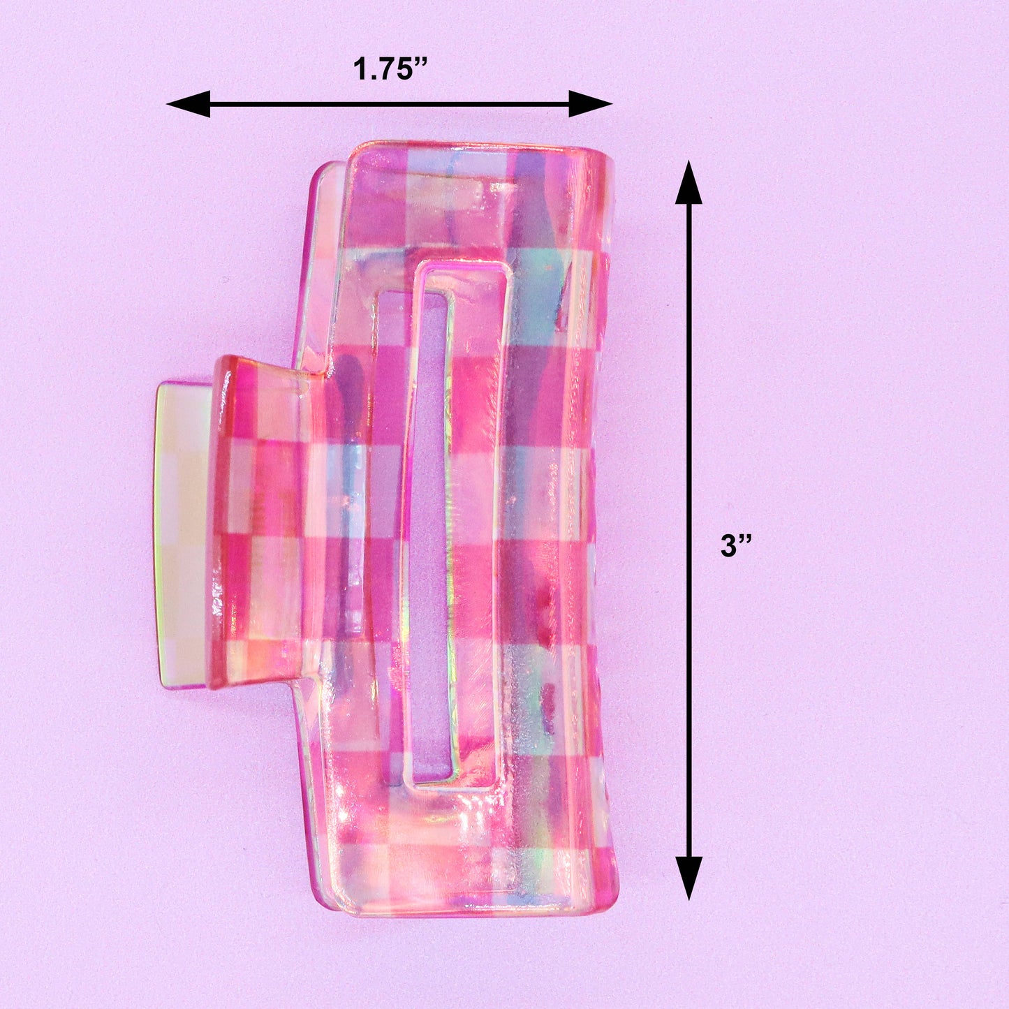 Medium Square Iridescent Checkered Hair Claw Clip