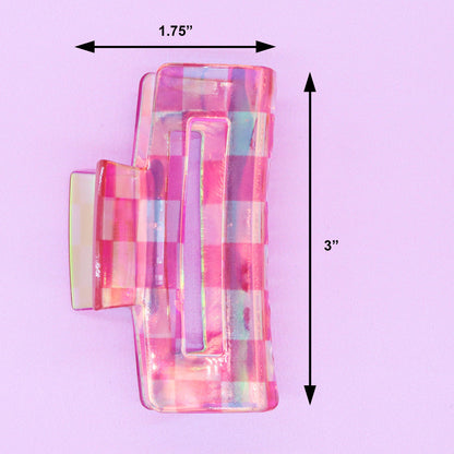 Medium Square Iridescent Checkered Hair Claw Clip