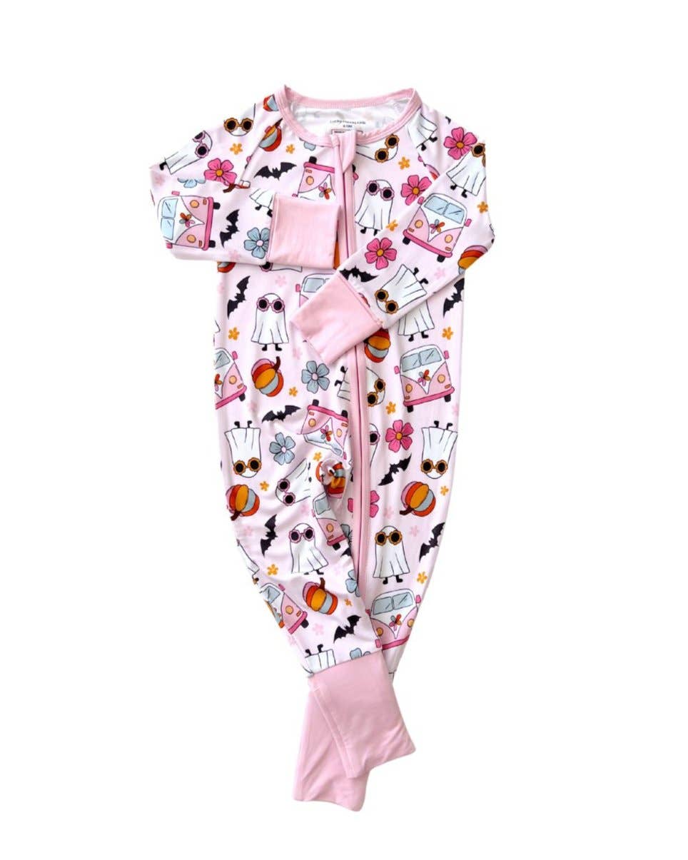 Halloween Bamboo Baby Zip Romper | Retro Ghost