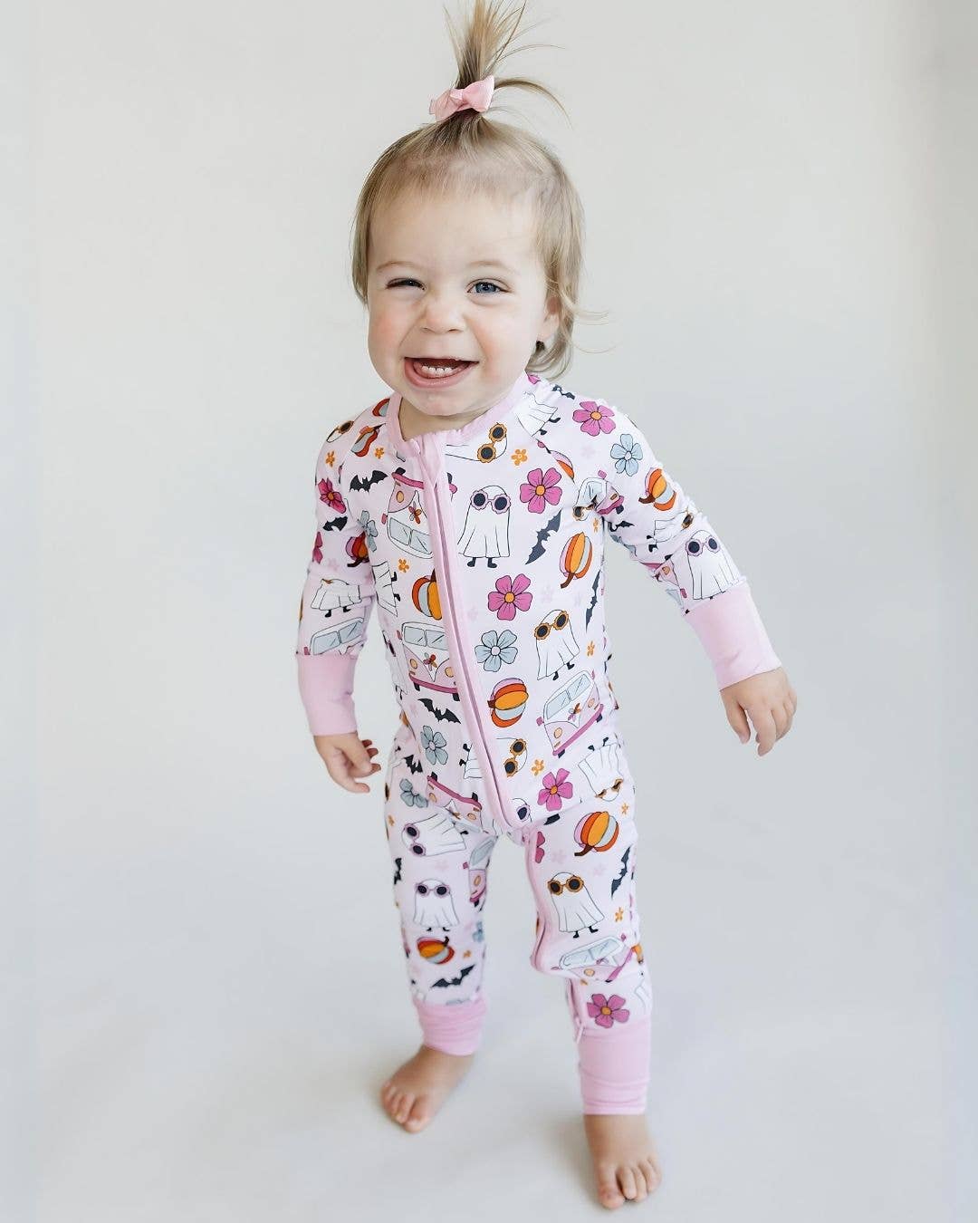 Halloween Bamboo Baby Zip Romper | Retro Ghost