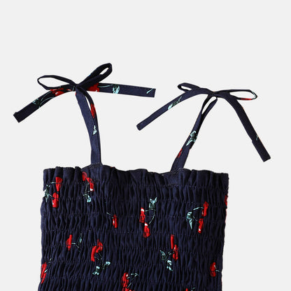 Baby Girl 100% Cotton Allover Cherry Shirred Strappy Dress