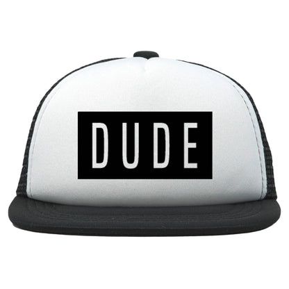 Flat Brim Trucker Hat - Dude - Black/White