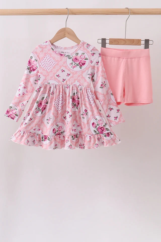 Pink Floral Bamboo Set