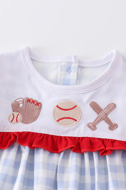 Blue Plaid Baseball Embroidery | Girl Set
