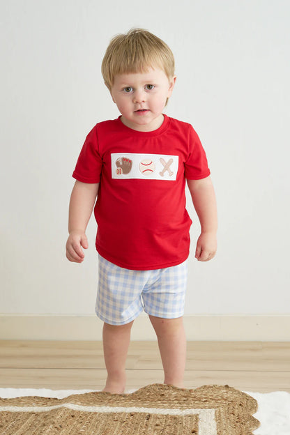 Blue Plaid Baseball Embroidery | Boy Set