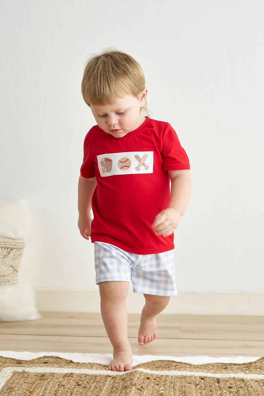 Blue Plaid Baseball Embroidery | Boy Set