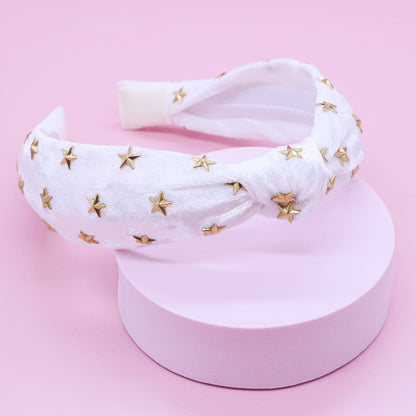 Kids Knot Headband - White Star Stud Velvet Hair Accessories