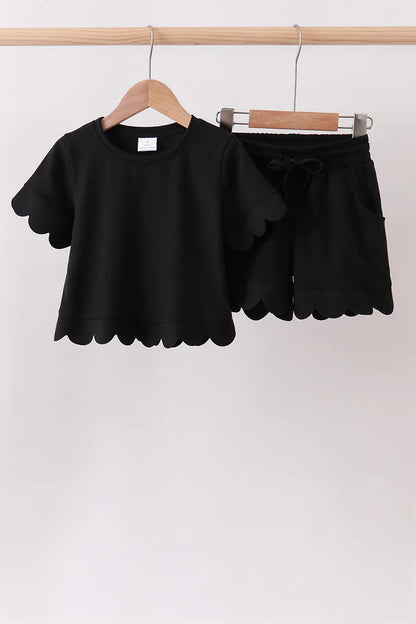 Black Scalloped Mom & Me Shorts Set