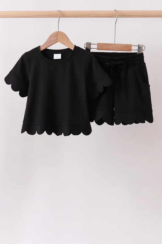 Black Scalloped Mom & Me Shorts Set