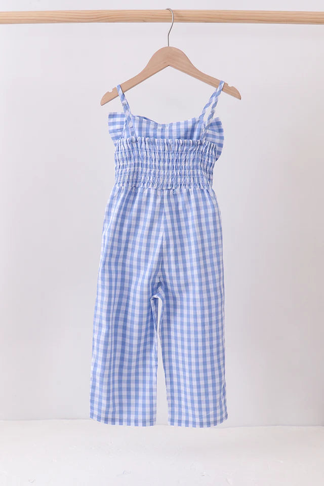 Blue Bow Gingham Jumpsuit