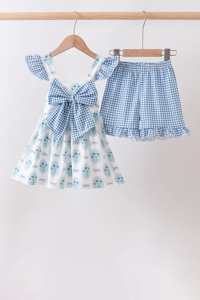 Blue Gingham Floral Set