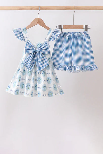 Blue Gingham Floral Set