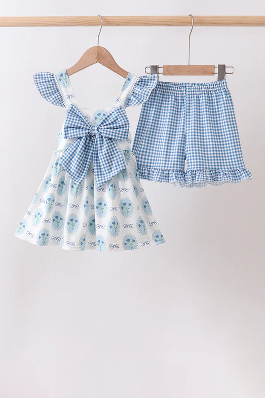 Blue Gingham Floral Set