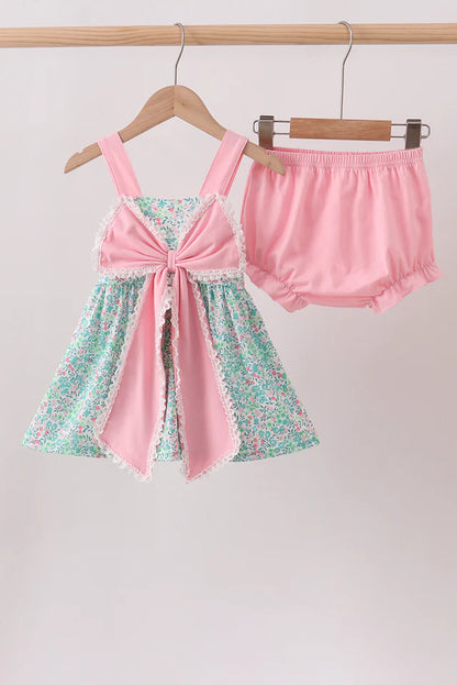 Pink Bow Floral Knit Bloomer Set