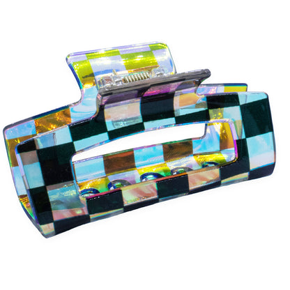 Medium Square Iridescent Checkered Hair Claw Clip