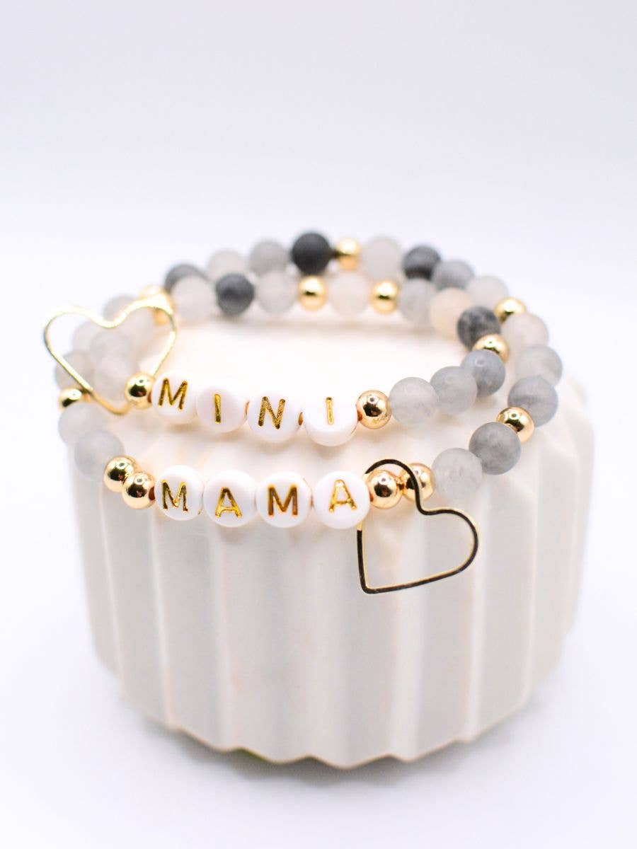 Mama MINI matching Cream stone beaded bracelet jewelry set