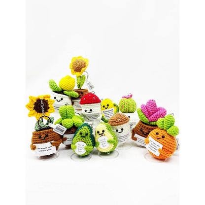 Happy Plant and Veggie Crochet Keychain