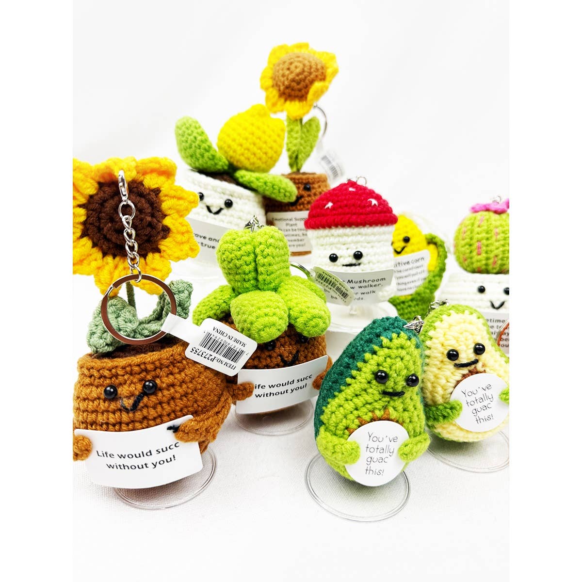 Happy Plant and Veggie Crochet Keychain