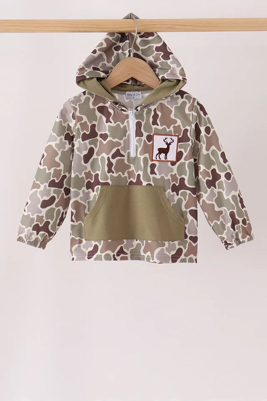 Camo Deer Embroidered Hoodie
