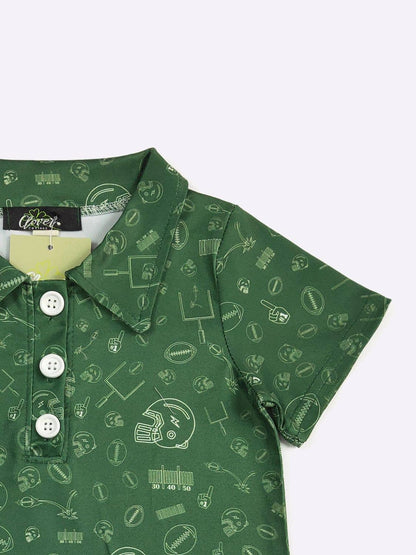 Football Field Goal Boy Collar Shirt-Green