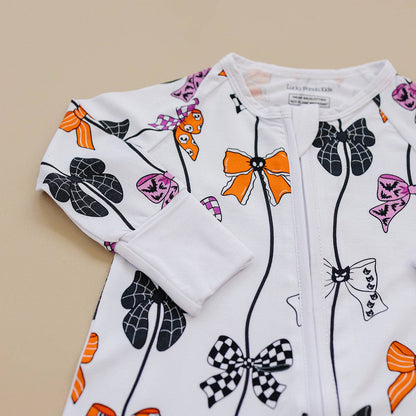 Halloween Bamboo Baby Zip Romper | Spooky Bows