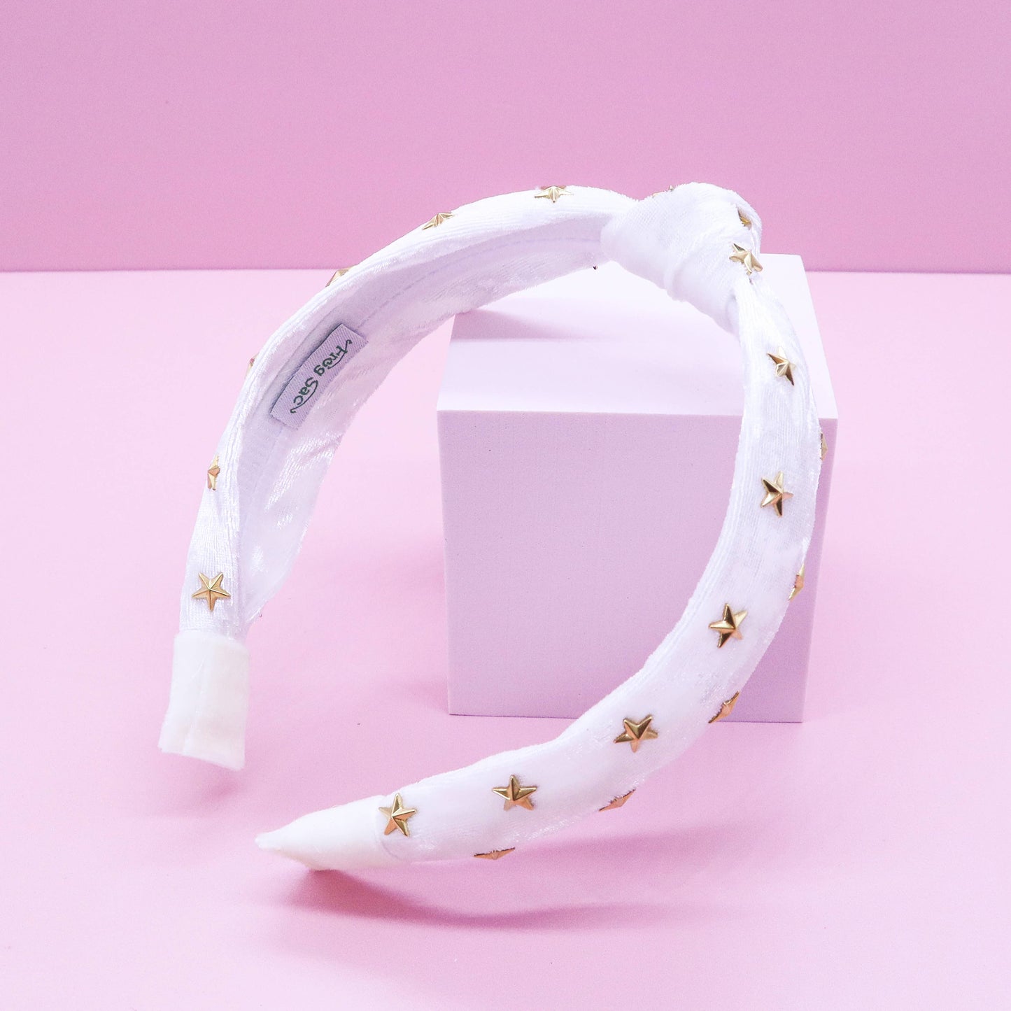 Kids Knot Headband - White Star Stud Velvet Hair Accessories
