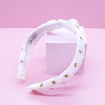 Kids Knot Headband - White Star Stud Velvet Hair Accessories