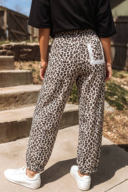 Casual Leopard Print Ankle-Length Elastic Waist Pants