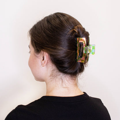 Medium Square Iridescent Checkered Hair Claw Clip