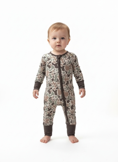 Bamboo Zip Romper | Camo Antlers